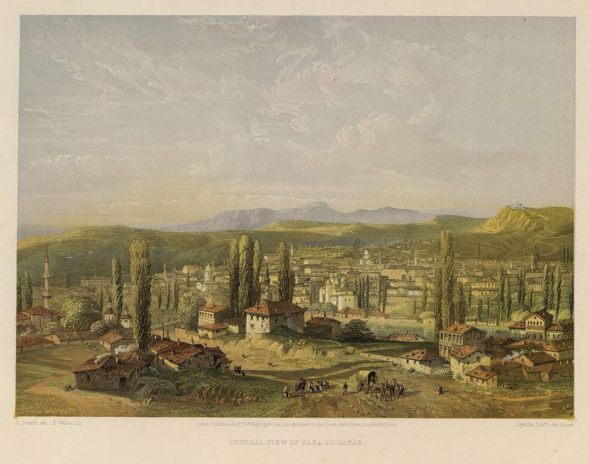 2 изображения. «Общий вид Карасубазара», Valker, 1856