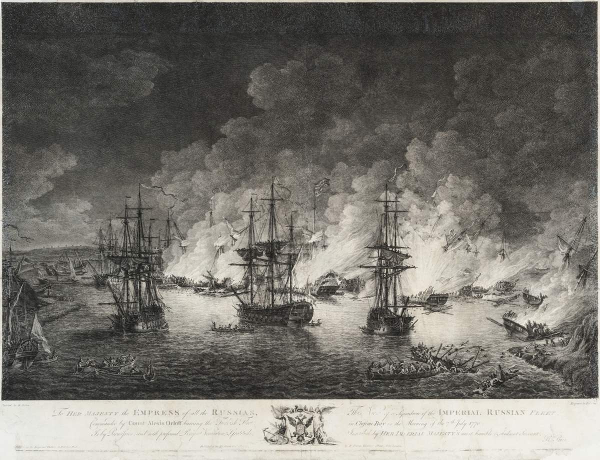 Чесменский бой под командой Алексея Орлова утром 7 июля 1770 года, Kano Pyer Sharl, 1777