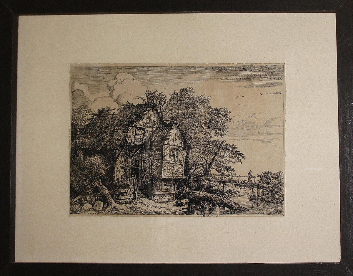 Пейзаж с хижиной и мостиком, Jacob Isaacksz. van Ruisdael, 17th century