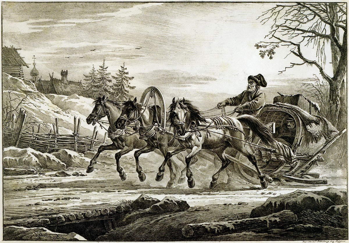 Путешественник в кибитке, или Сани, запряженные тройкой, Alexander Orlowski, 1819