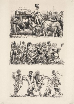 Иллюстрации и заставки к книге М. Е. Салтыкова-Щедрина «История одного города», главы «Фантастический путешественник», «Поклонение мамоне и покаяние»