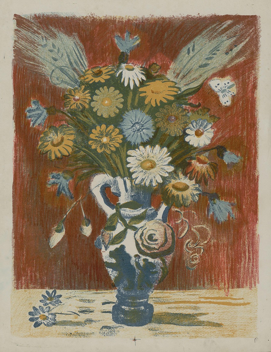 Цветы на красном фоне, Yurii Alekseevich Vasnetsov, 1939