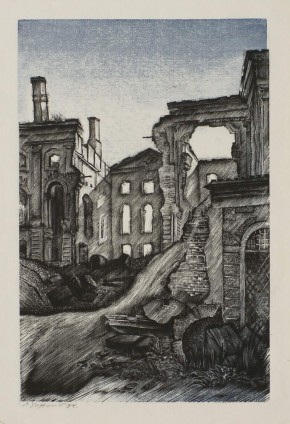 Развалины центральной части Большого Дворца. Петродворец