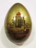 Яйцо пасхальное с изображением храма Восресения Христа в Москве и сцены Сошествия в ад