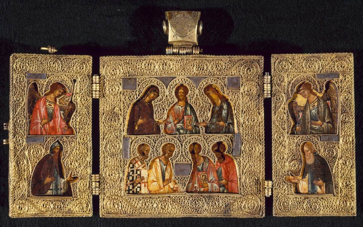 Трехстворчатый складень с изображением деисусного чина, late 15th century