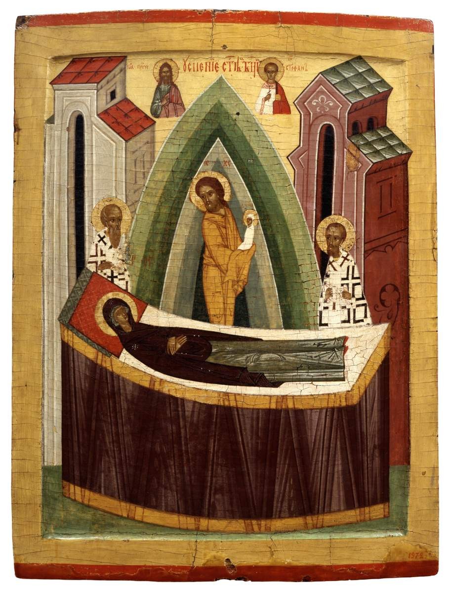 Успение Богоматери, с Иоанном Предтечей и архидиаконом Стефаном, 15th century