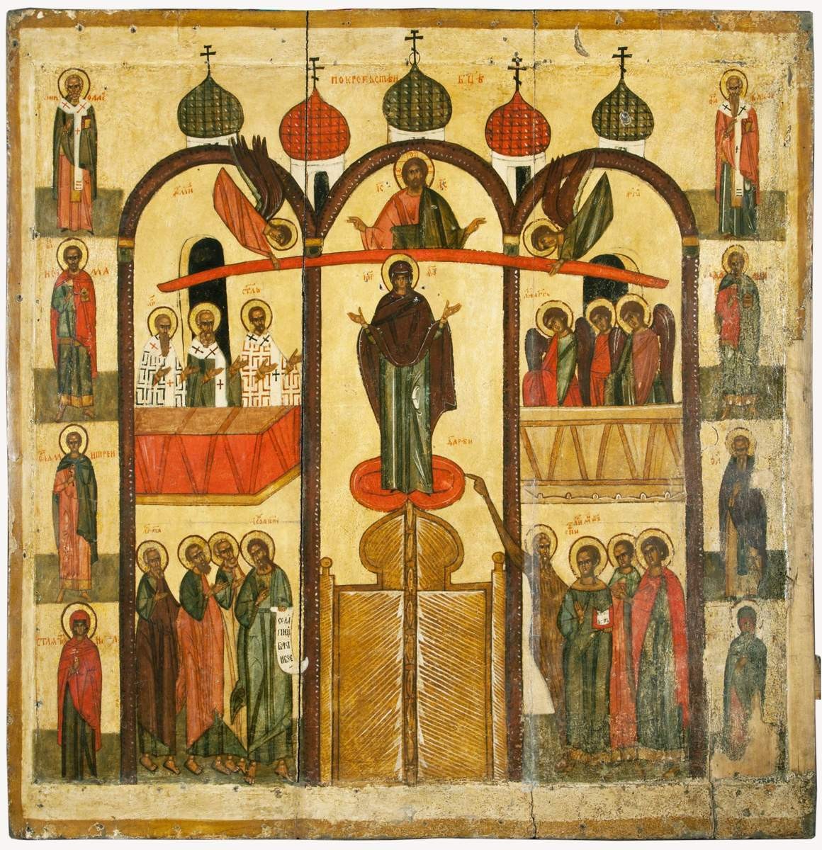 Покров, с избранными святыми, XVI век