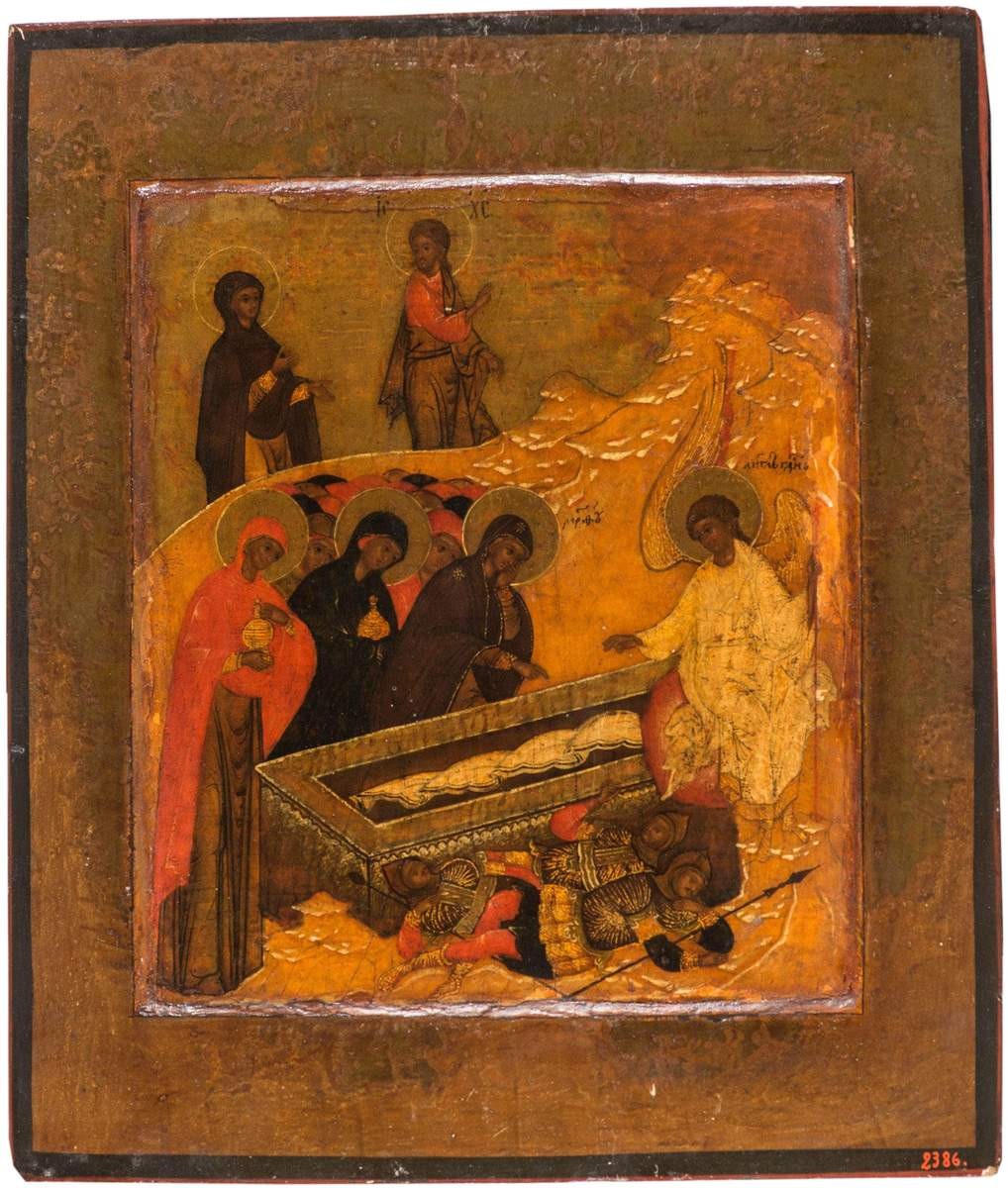 Икона. Мироносицы у гроба, late 16th – early 17th century