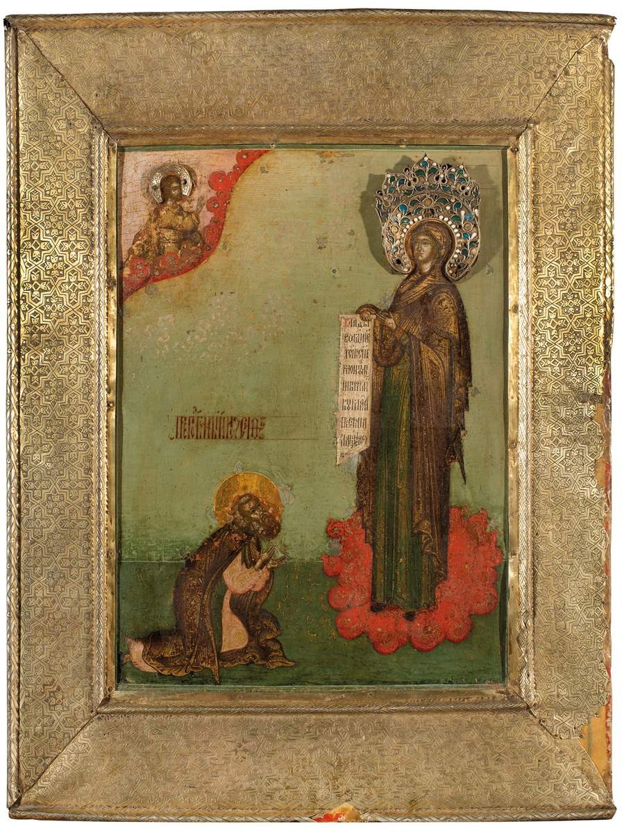 Преподобный Иосиф Волоцкий в молении пред Богоматерью, Moskva Oruzheynaya palata, 1650s