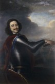 Портрет Петра I на фоне морского сражения