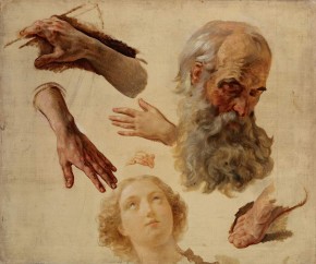 Женская голова. Голова старика. Две правые руки. Левая рука. Правая ступня