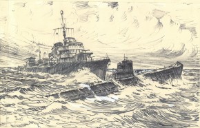 Таран немецкой подводной лодки U-387 эскадренным миноносцем "Живучий"