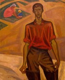 Портрет рыбака в красной рубашке