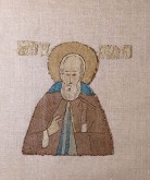Митрополиты Московские Алексий и Петр, преподобный Димитрий Прилуцкий, князь Глеб. Фрагменты шитья