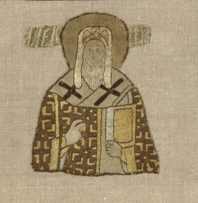 Митрополиты Московские Алексий и Петр, преподобный Димитрий Прилуцкий, князь Глеб. Фрагменты шитья