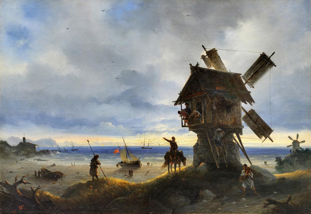 Ветряная мельница на берегу моря, Ivan Aivazovsky, 1837