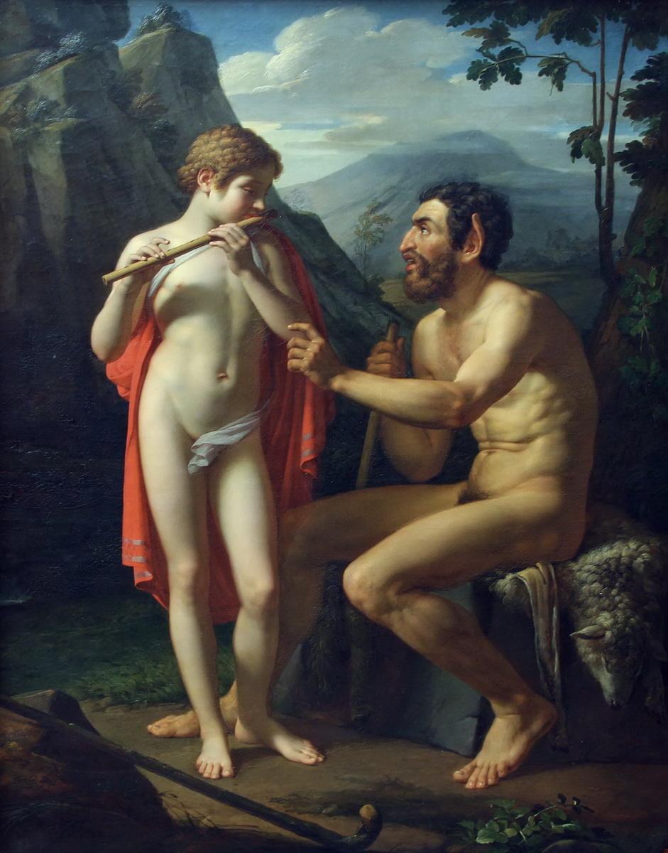 Фавн Марсий учит юношу Олимпия игре на свирели, Pyotr Basin, 1821