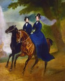 Portrait of Empress Alexandra Fyodorovna and her Daughter, Grand Duchess Maria Nikolaevna, Horse Riding in the Peterhof Park