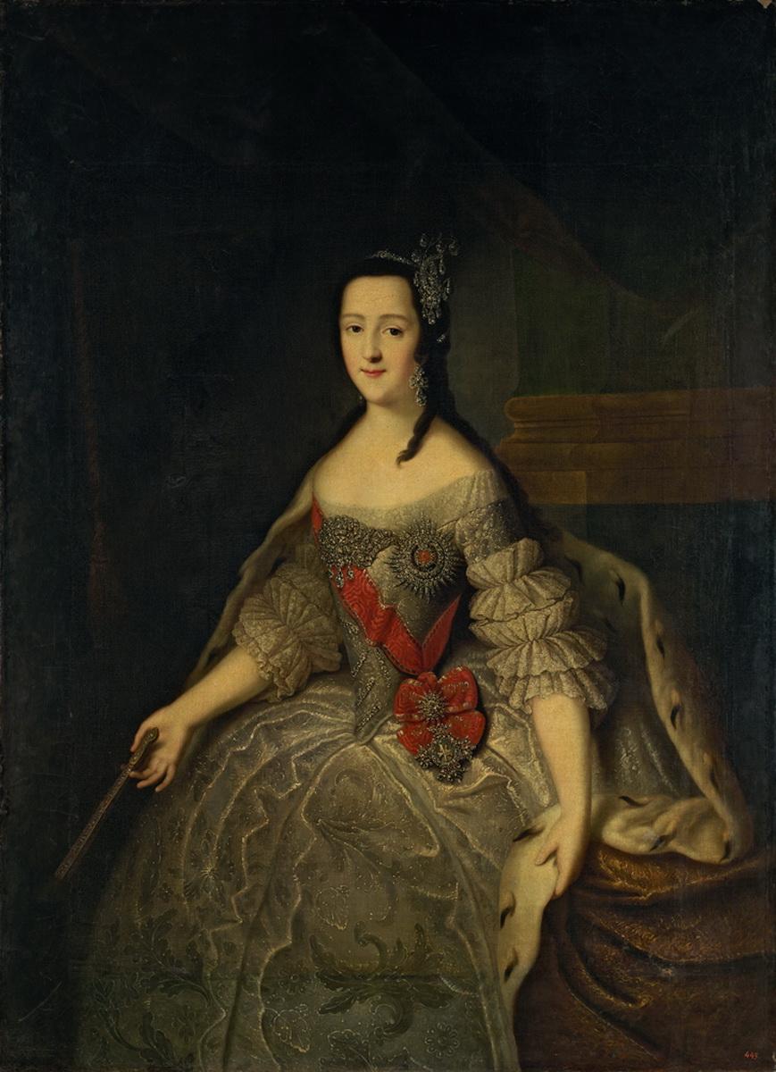 Портрет великой княгини Екатерины Алексеевны с веером в руке, Groot Georg Kristofor, second half of the 1740s (?)