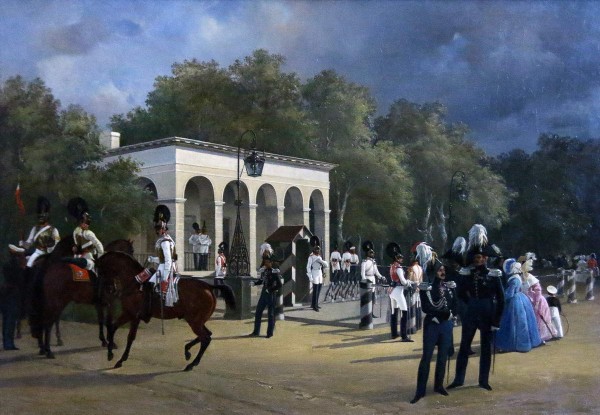 Ладюрнер А. И..Елагиноостровская гауптвахта с караулом Кавалергардского полка. 1840