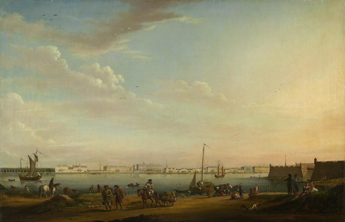 Вид на Дворцовую набережную и Летний сад с Петербургской стороны, Johann Georg Mayr, between 1796 and 1803 (?)