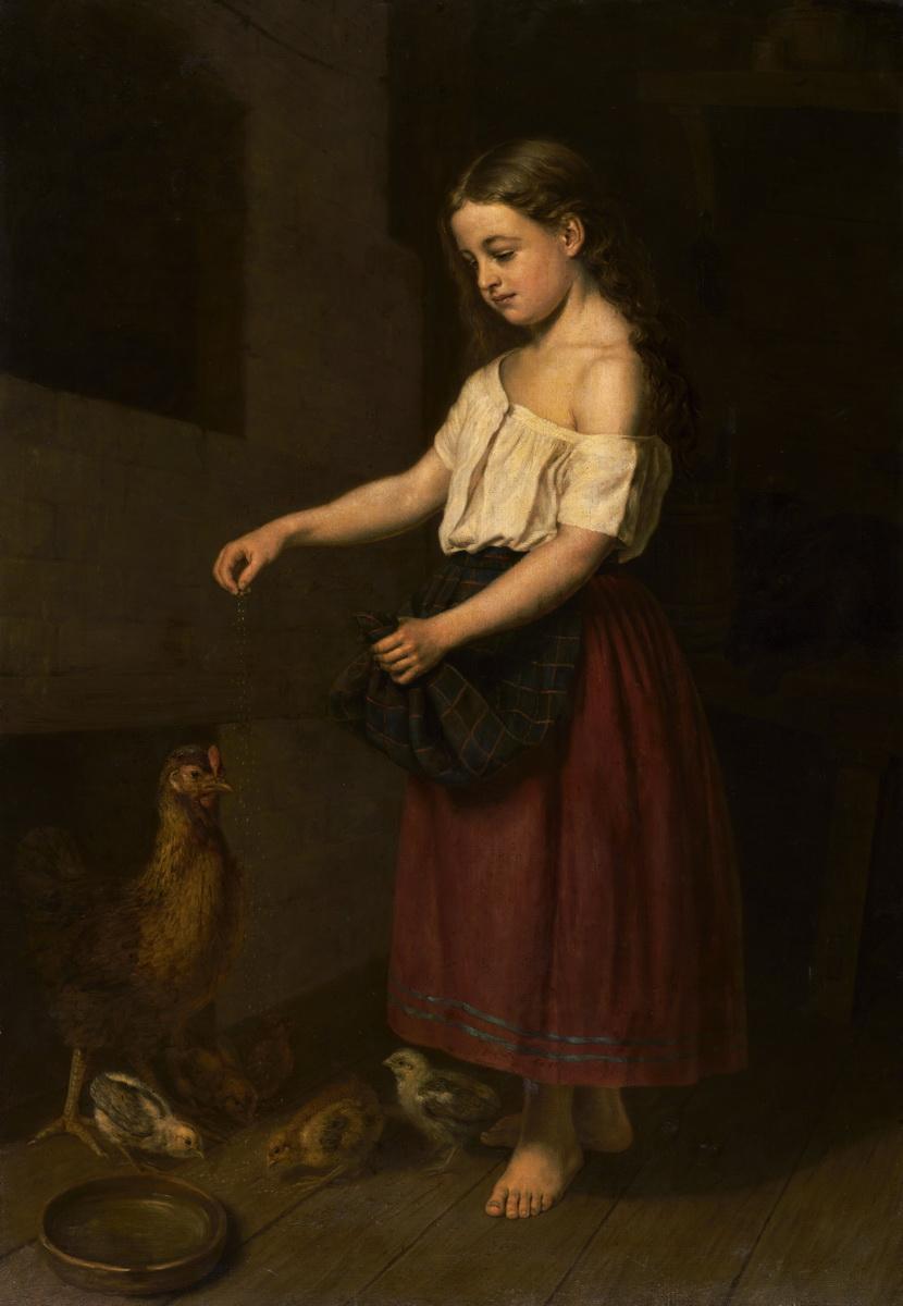 Девочка, кормящая курицу с цыплятами, 1840s