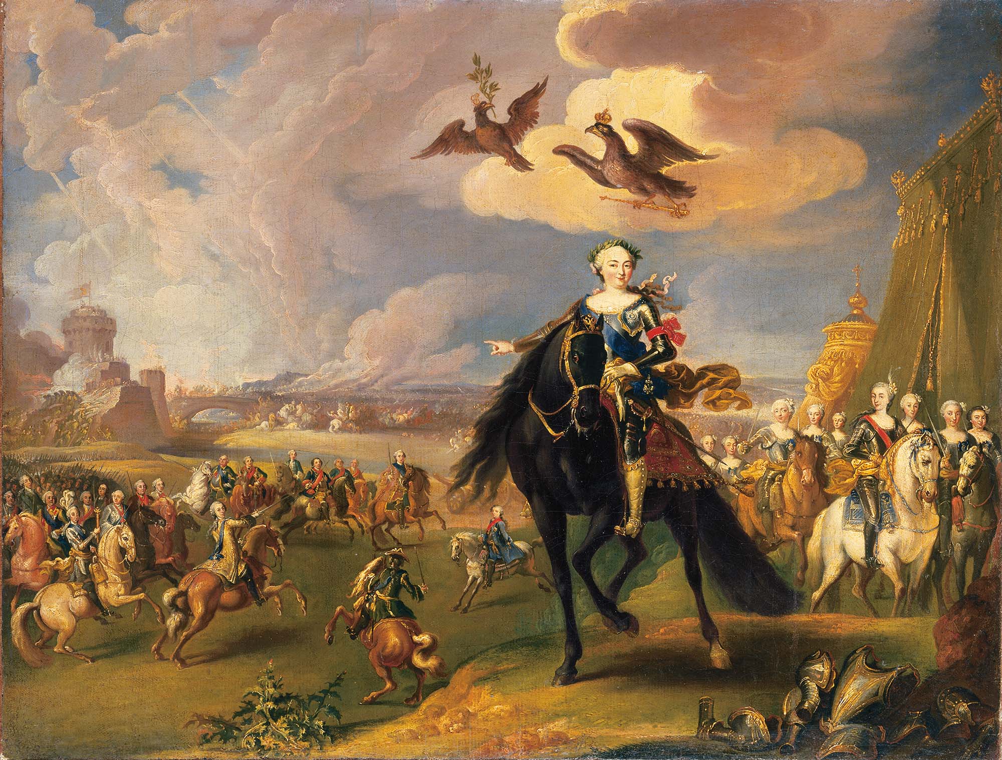 Georg Christoph Grooth, Equestrian Portrait of the Empress Elizabeth Petrovna with an African boy, 1743, Tretyakov Gallery, Moscow, Russia.