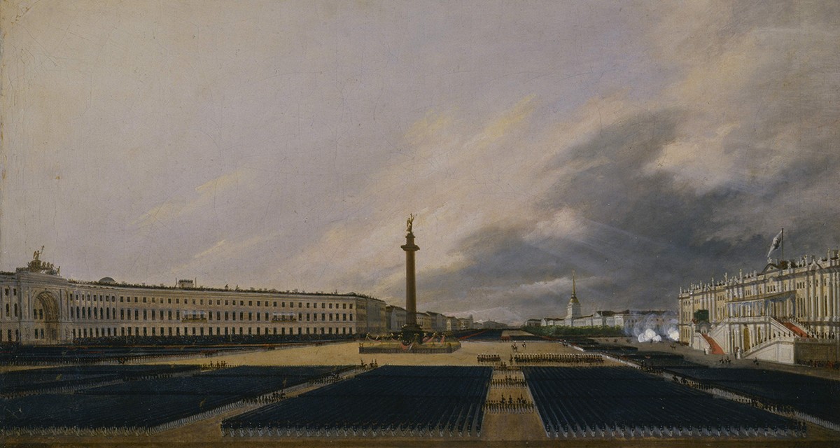 Парад 30 августа 1834 года на Дворцовой площади в Петербурге (освящение Александровской колонны), Vasilij Raev, 1834