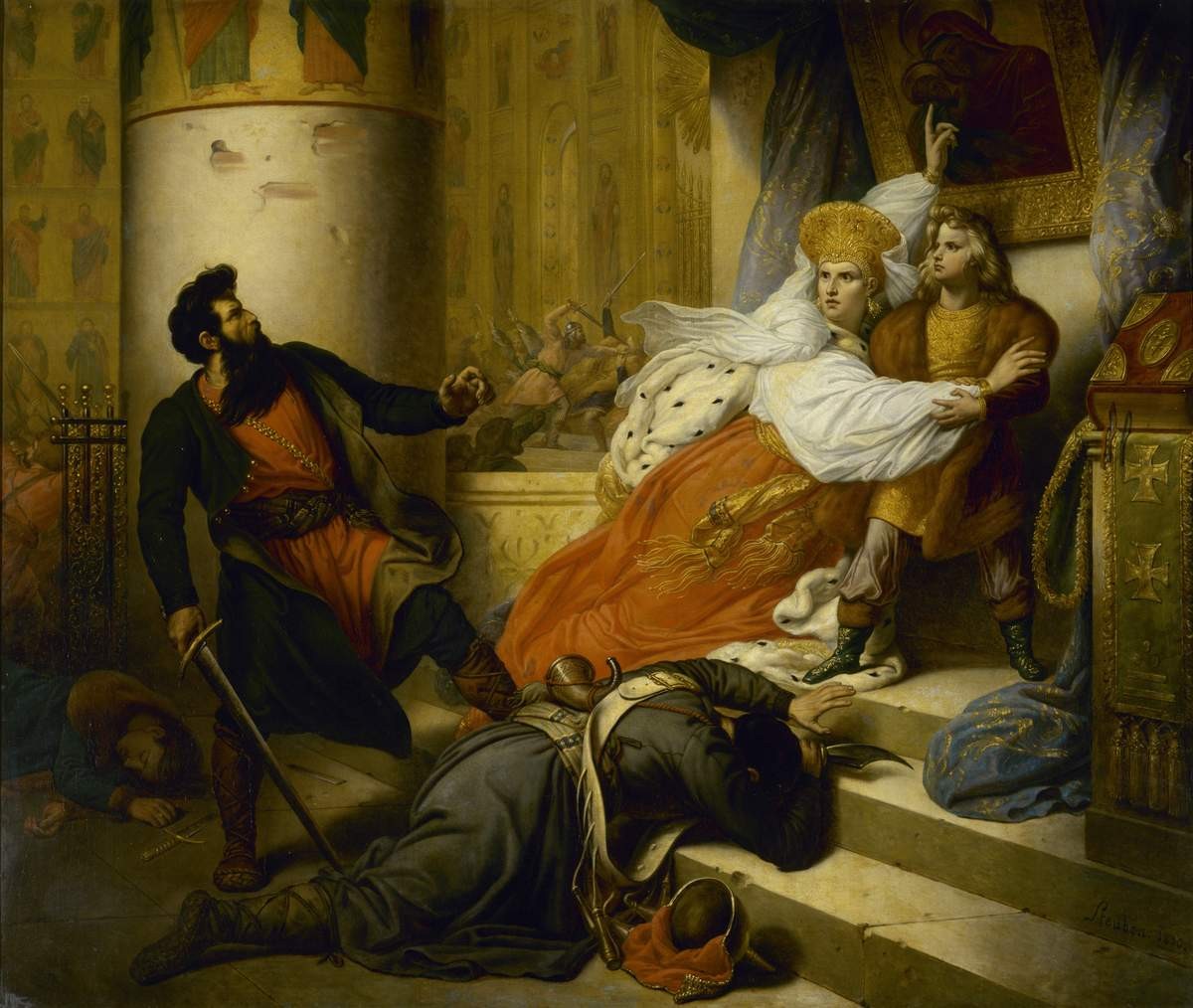 Петр Великий в детстве, спасенный матерью от ярости стрельцов, Charles de Steuben, 1830