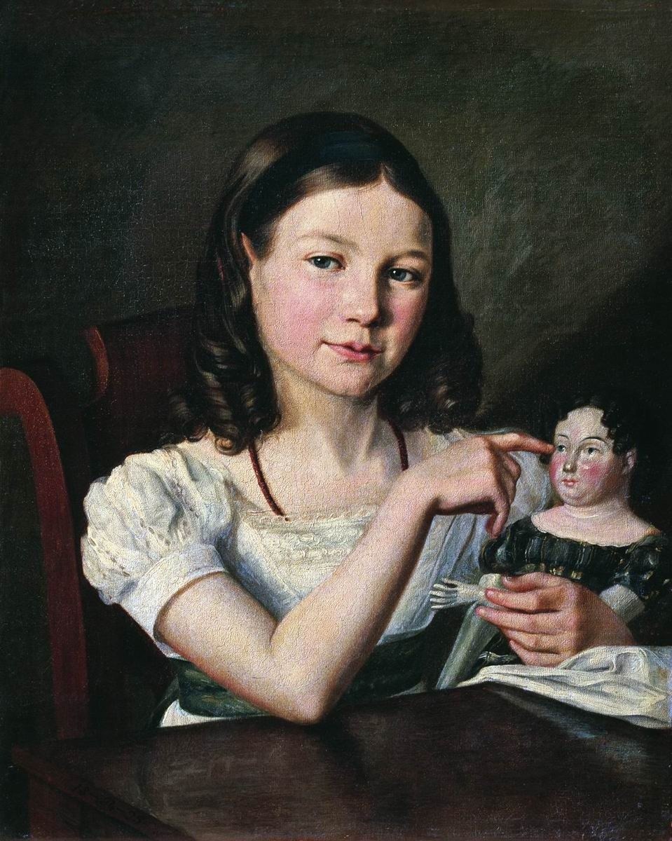Портрет Александры Алексеевны Томиловой (1815-1878) в детстве с куклой в руке, Alexander Varnek, 1825