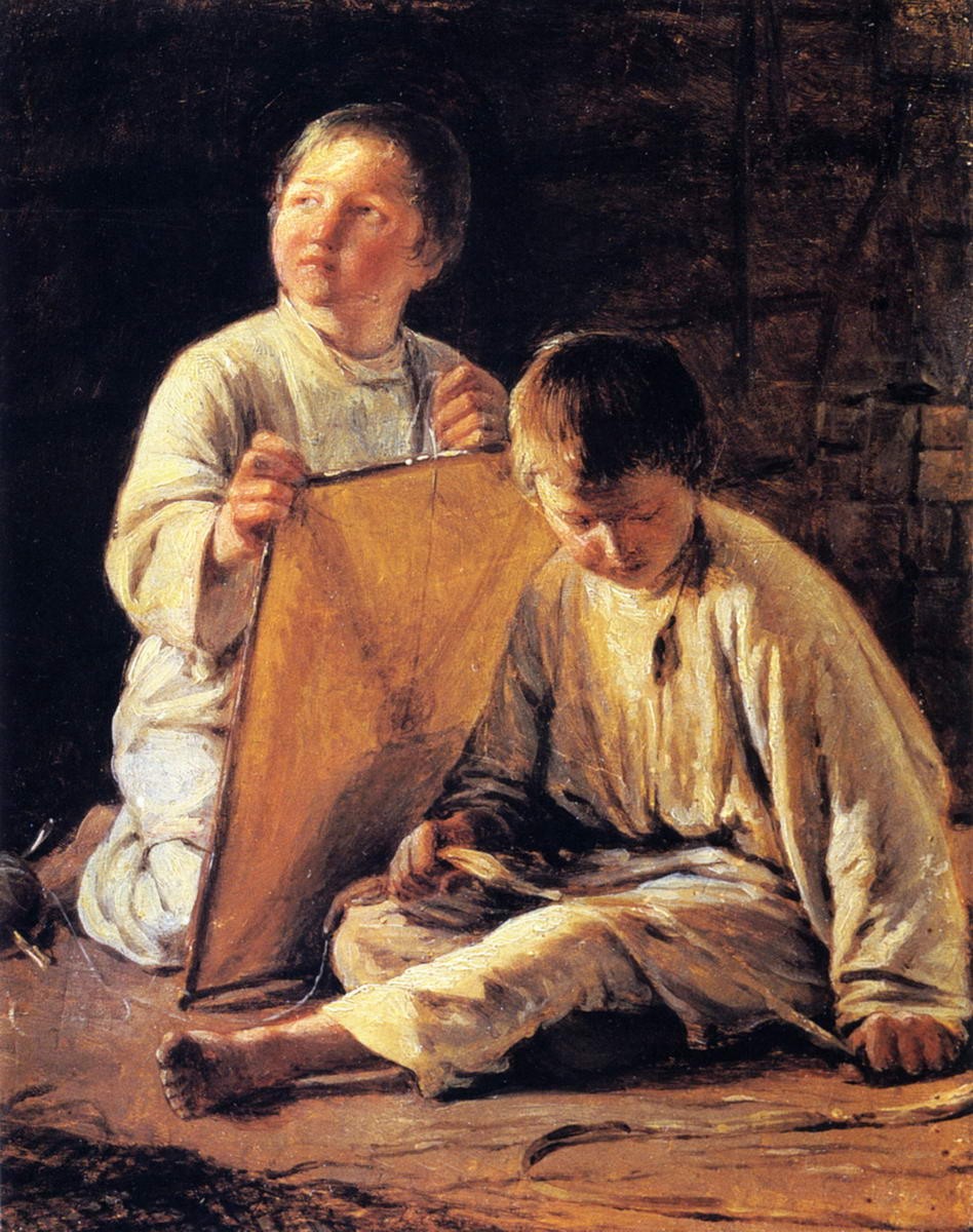 Два крестьянских мальчика со змеем, Alexey Venetsianov, 1820s