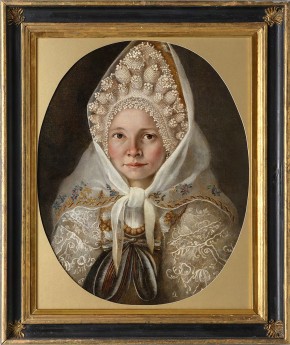 Portrait of a Woman in an Old-Fashioned Wedding Dress