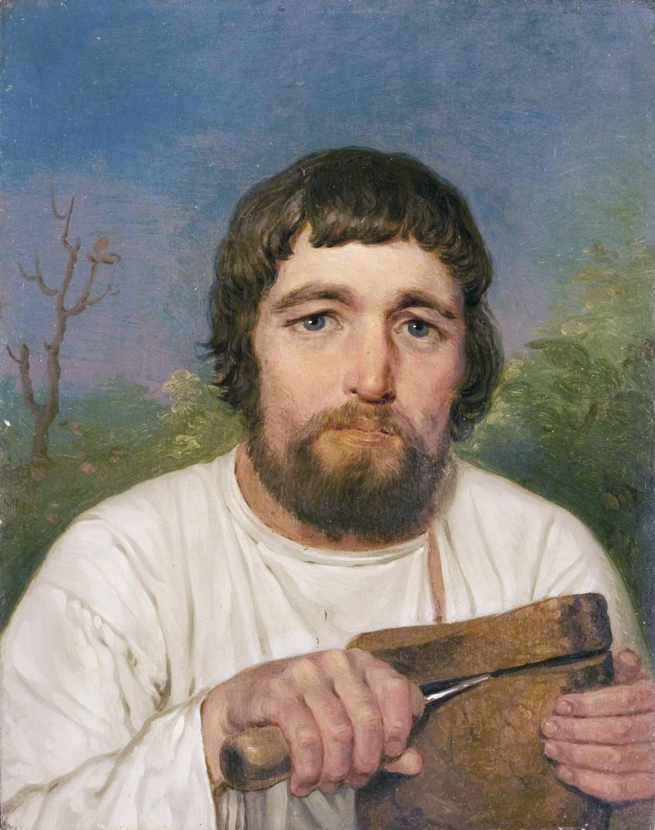 Крестьянин, отрезающий ломоть хлеба, Alexey Venetsianov, 1820s