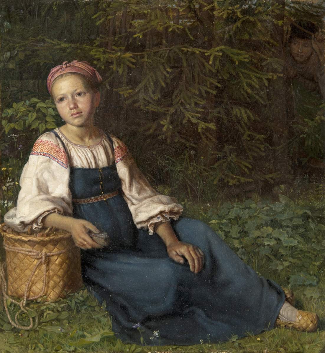 Девушка в лесу, Fyodor Slavyansky, 1840s