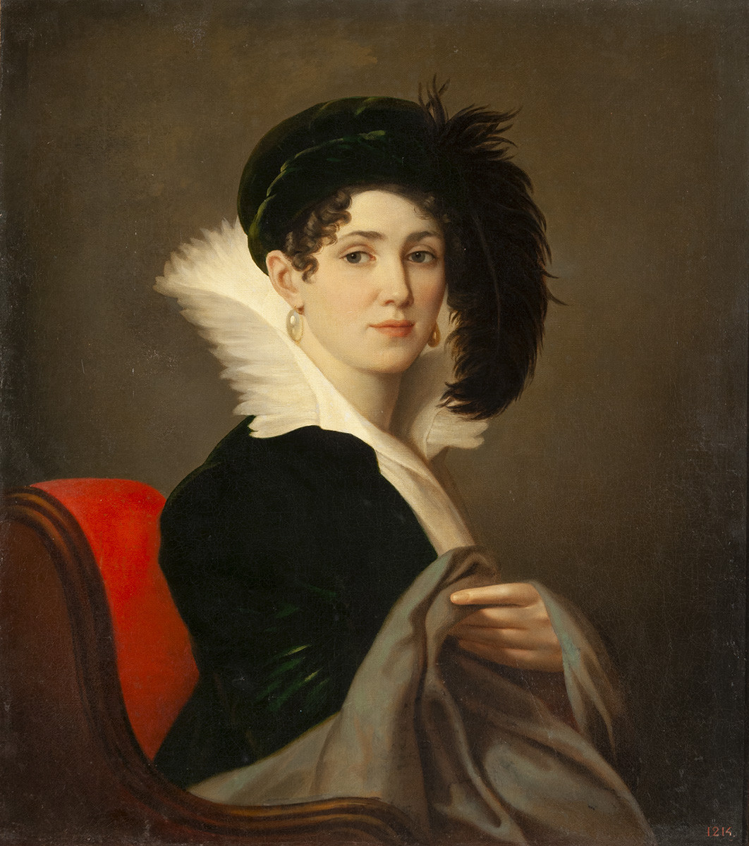 Портрет Марии Петровны Буяльской, рожд. Дроссард (1796–1842), жены доктора медицины и хирургии, профессора анатомии Медико-хирургической академии И. В. Буяльского, Aleksey Yegorov, 1824