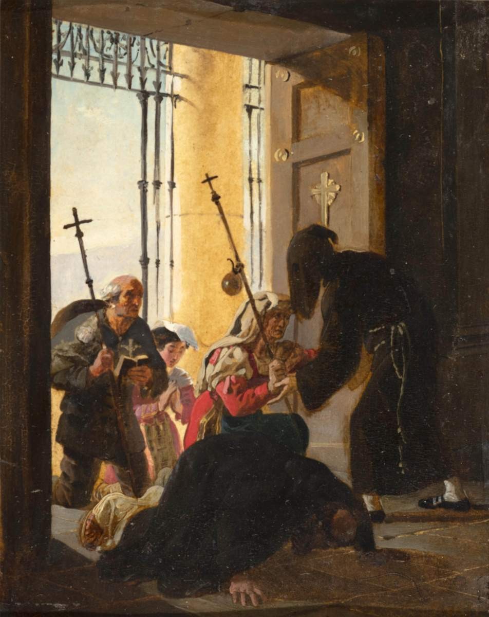 Пилигримы в дверях храма, Karl Bryullov, c. 1825