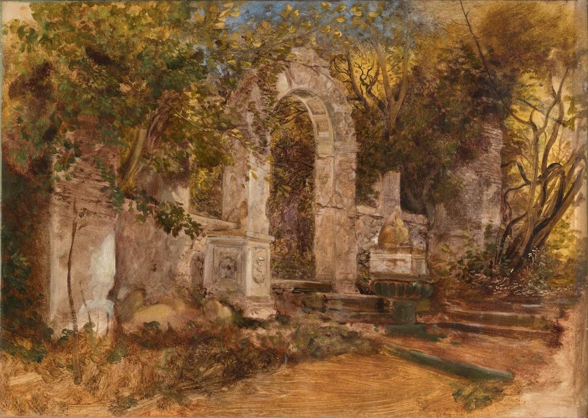Руины в парке, Karl Bryullov, 1820s