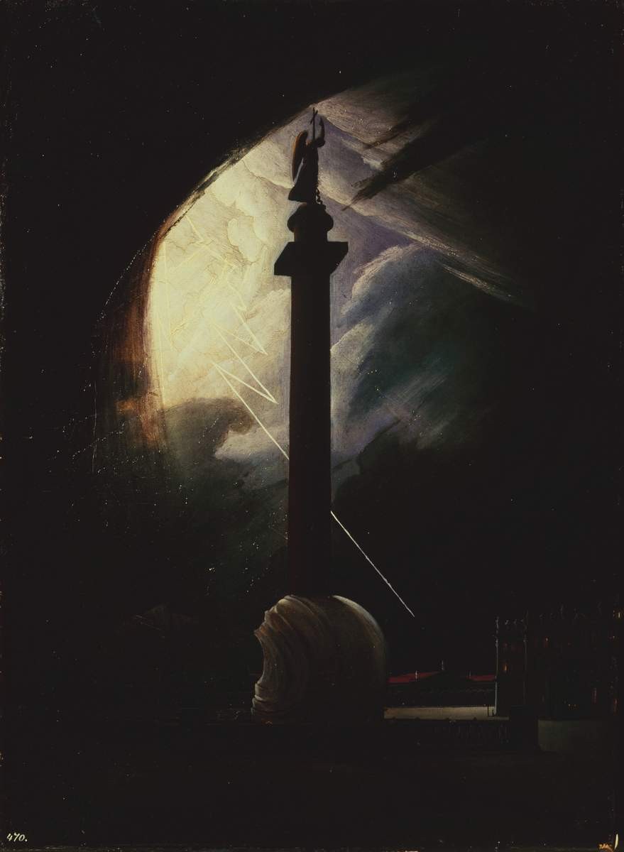 Александровская колонна во время грозы, Vasilij Raev, 1834