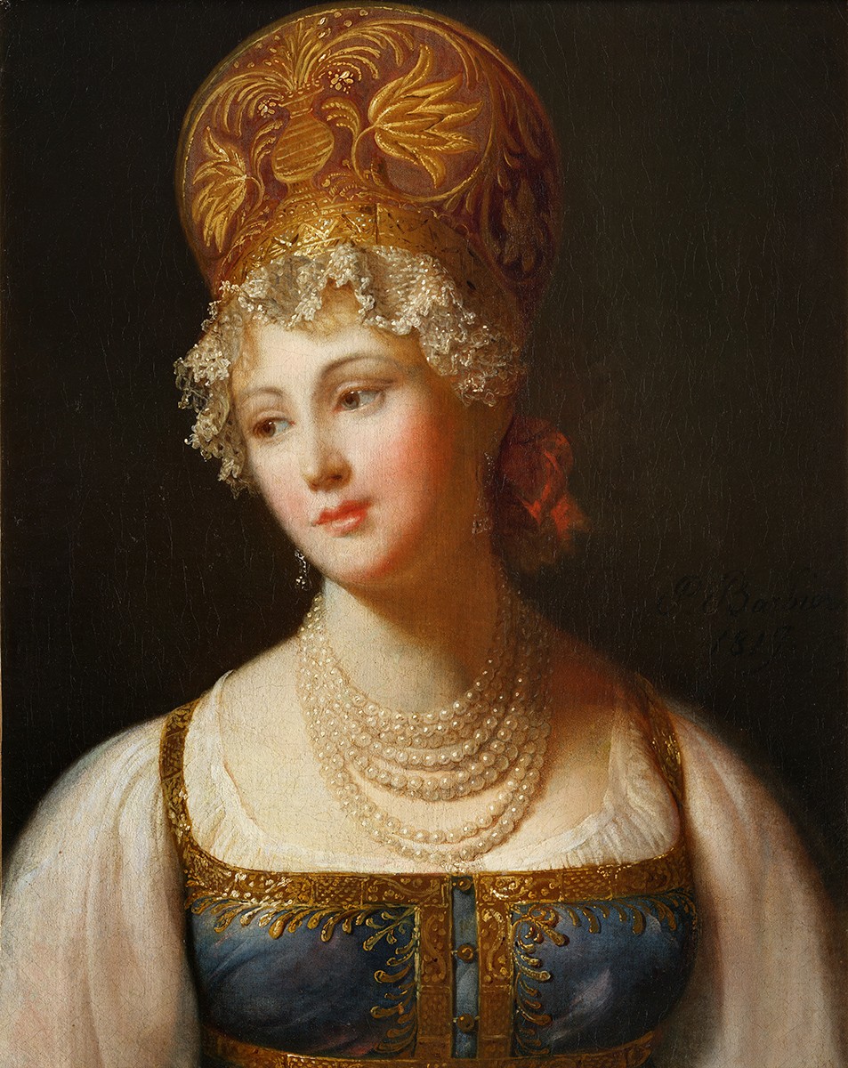 Портрет молодой женщины в сарафане, Paul Barbier, 1817