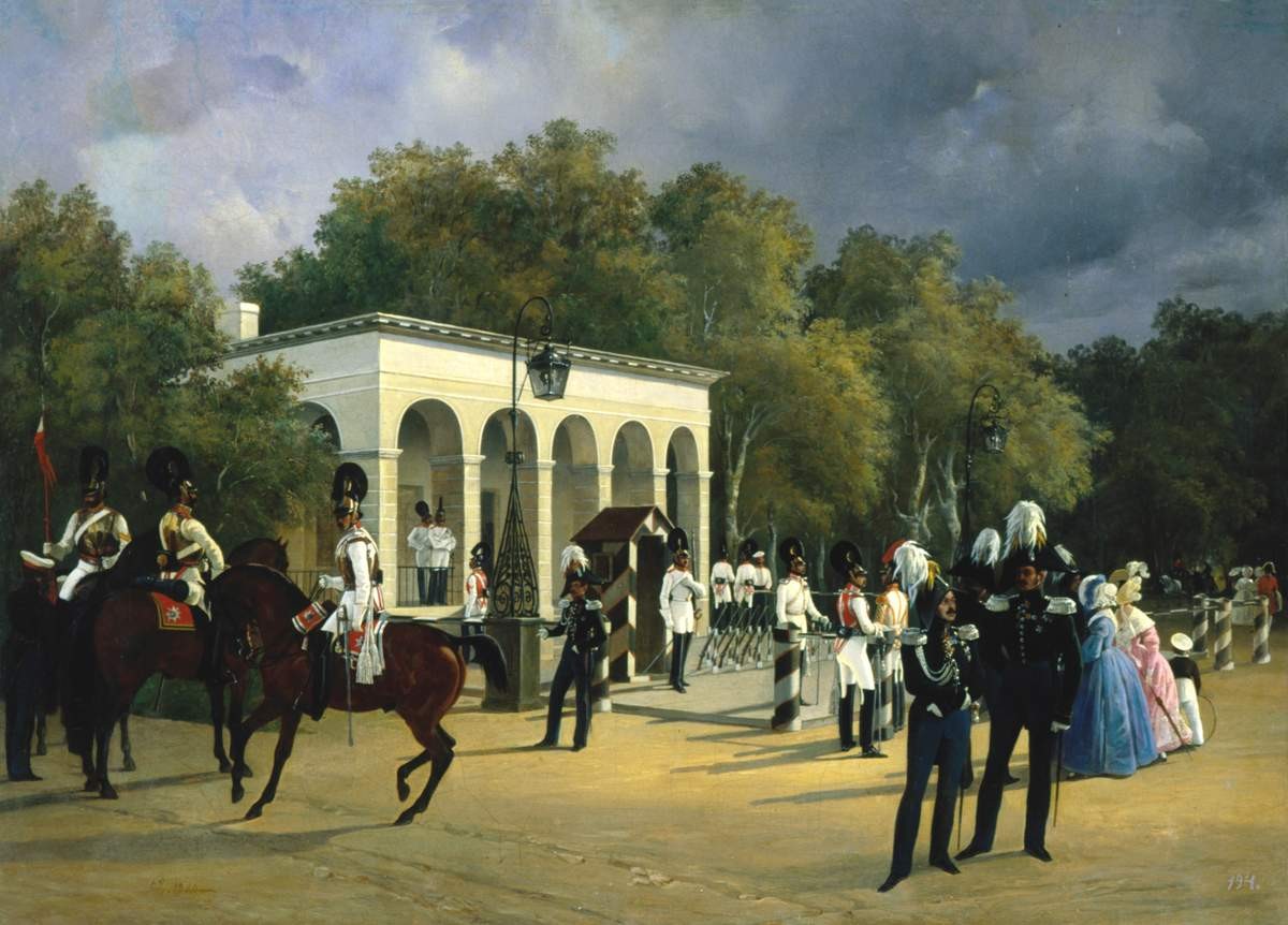 Елагиноостровская гауптвахта с караулом Кавалергардского полка, Adolphe Ladurner, 1840