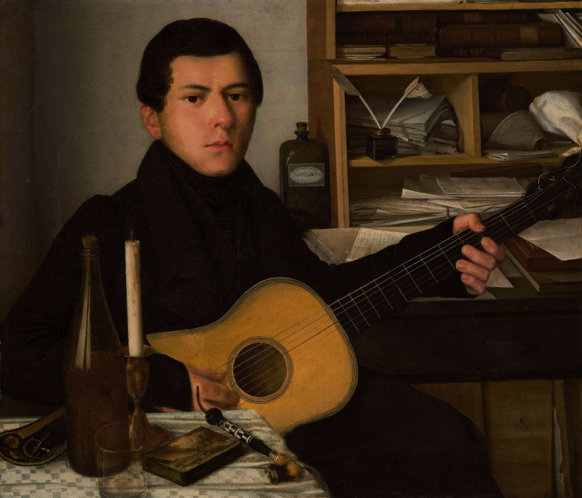 Портрет молодого человека с гитарой, first half of the 19th century