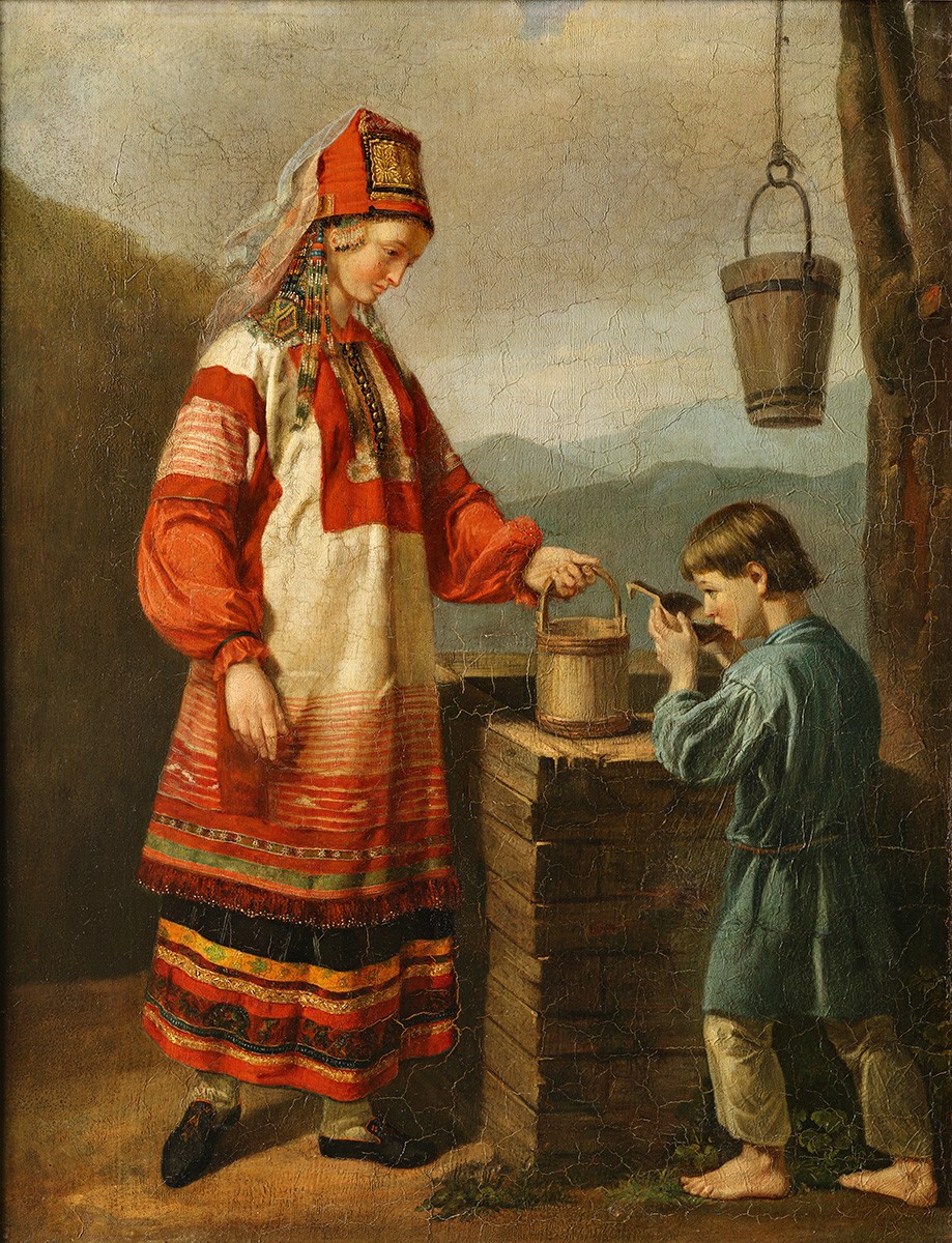 Женщина с мальчиком у колодца, Aleksey Ivanovich Strelkovskiy, 1843(?)