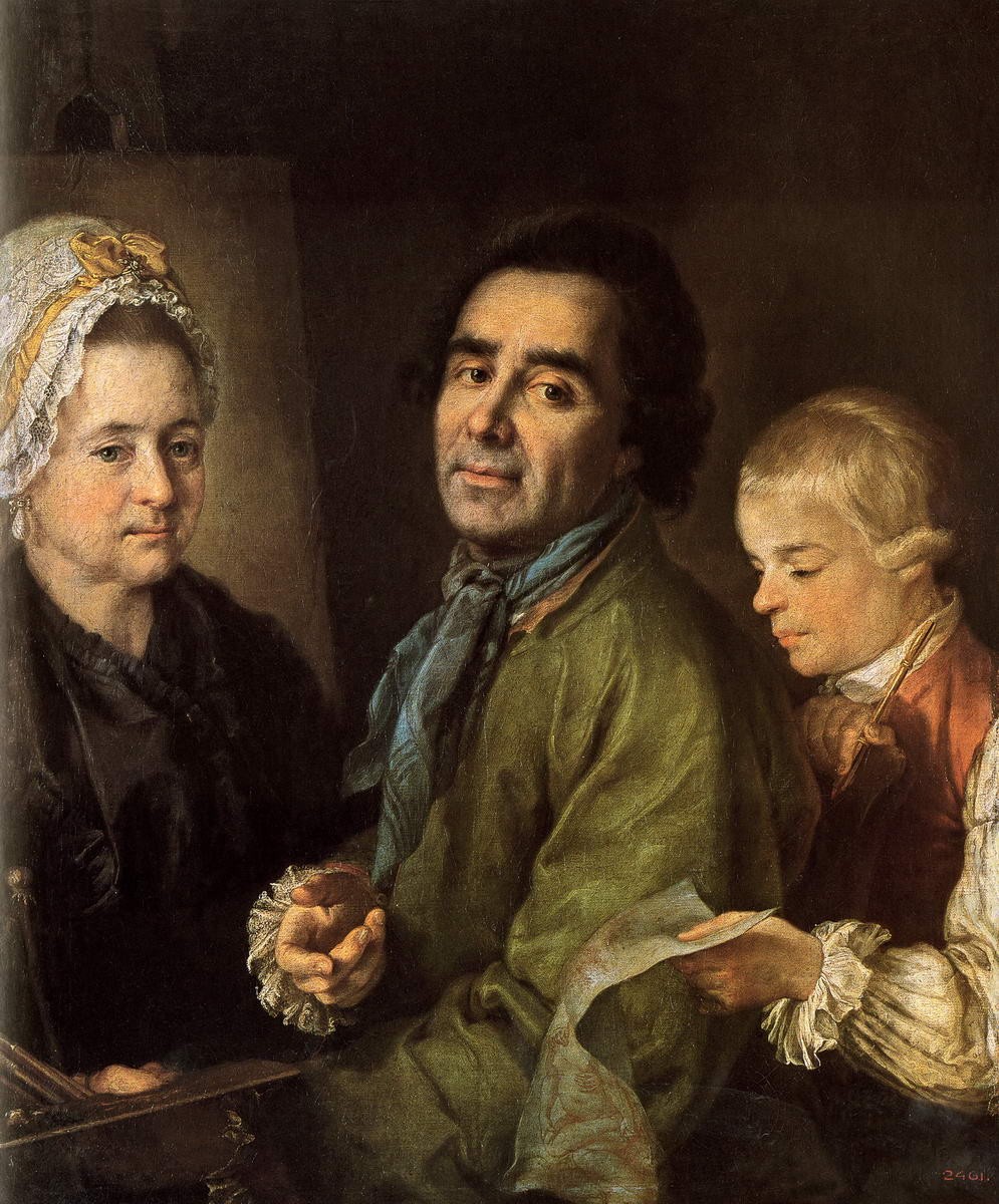 Портрет художника А. П. Антропова с сыном перед портретом жены, Petr Drozhdin, 1776