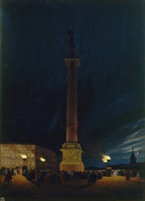 Александровская колонна в Петербурге при вечернем освещении