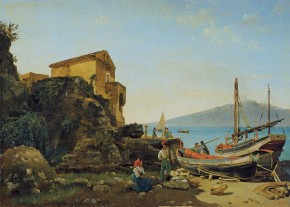 Берег Малой гавани в Сорренто с видом на Везувий