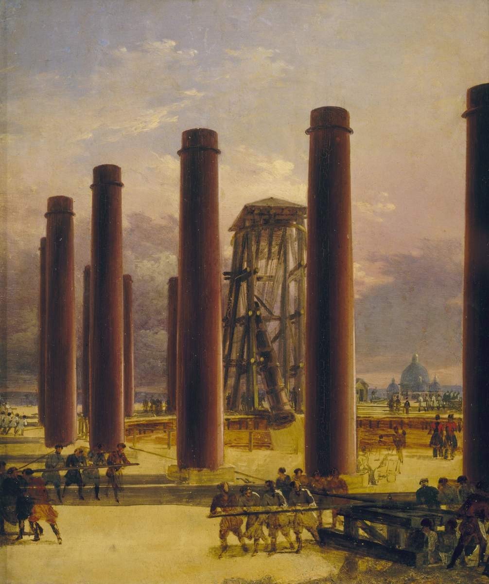 Установка колонн главного купола Исаакиевского собора, Maxim Vorobiev, 1830s