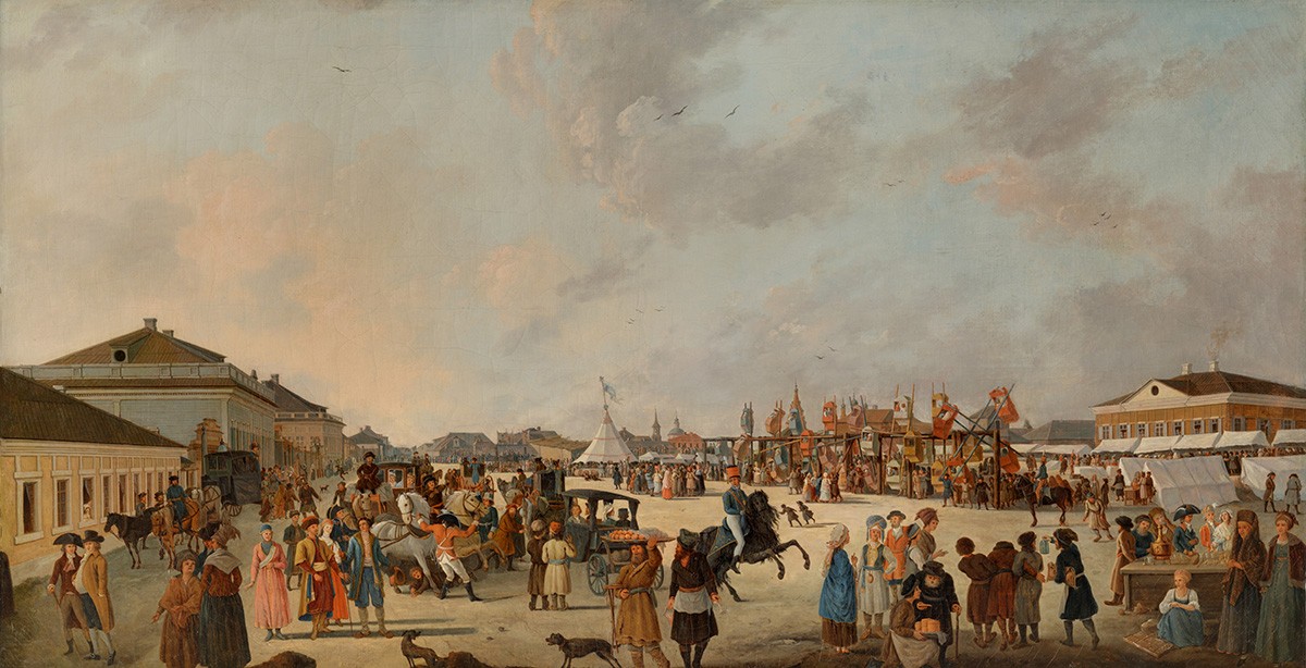 Подновинское предместье в Москве во время народного гулянья, Gérard de la Barthe, 1795