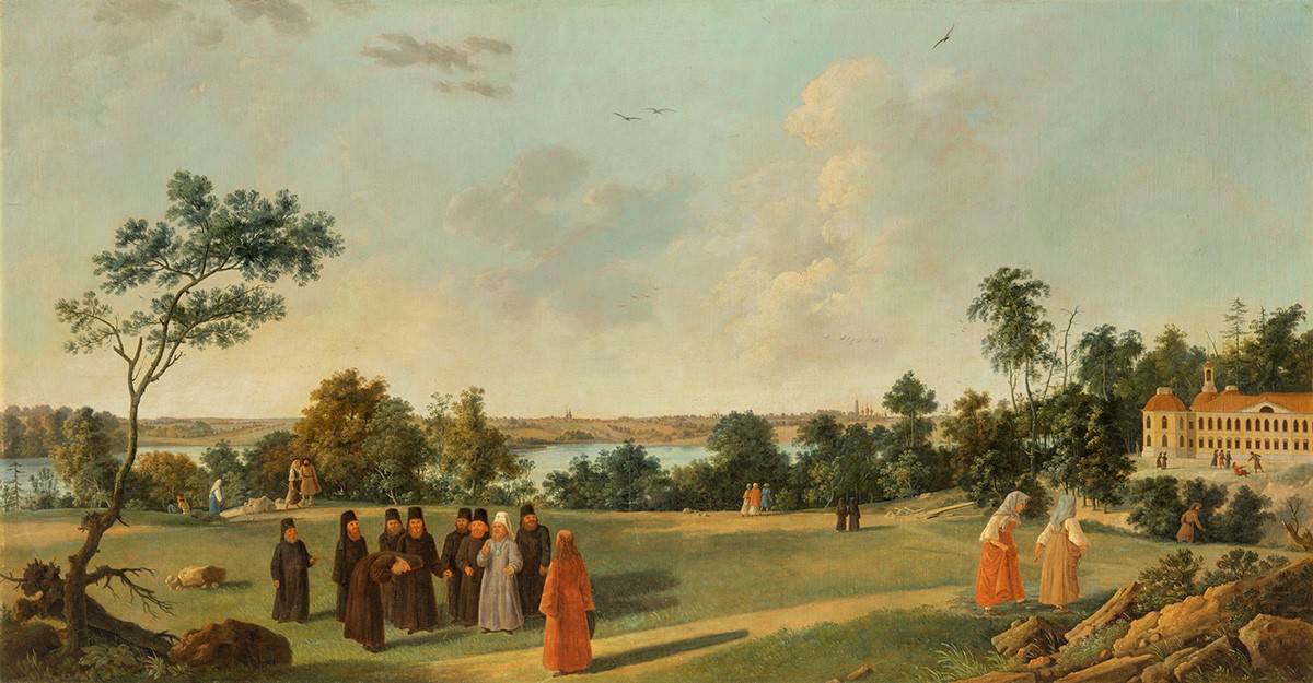 Вид на Троице-Сергиеву лавру от Спасо-Вифаниевского монастыря, Gérard de la Barthe, 1798