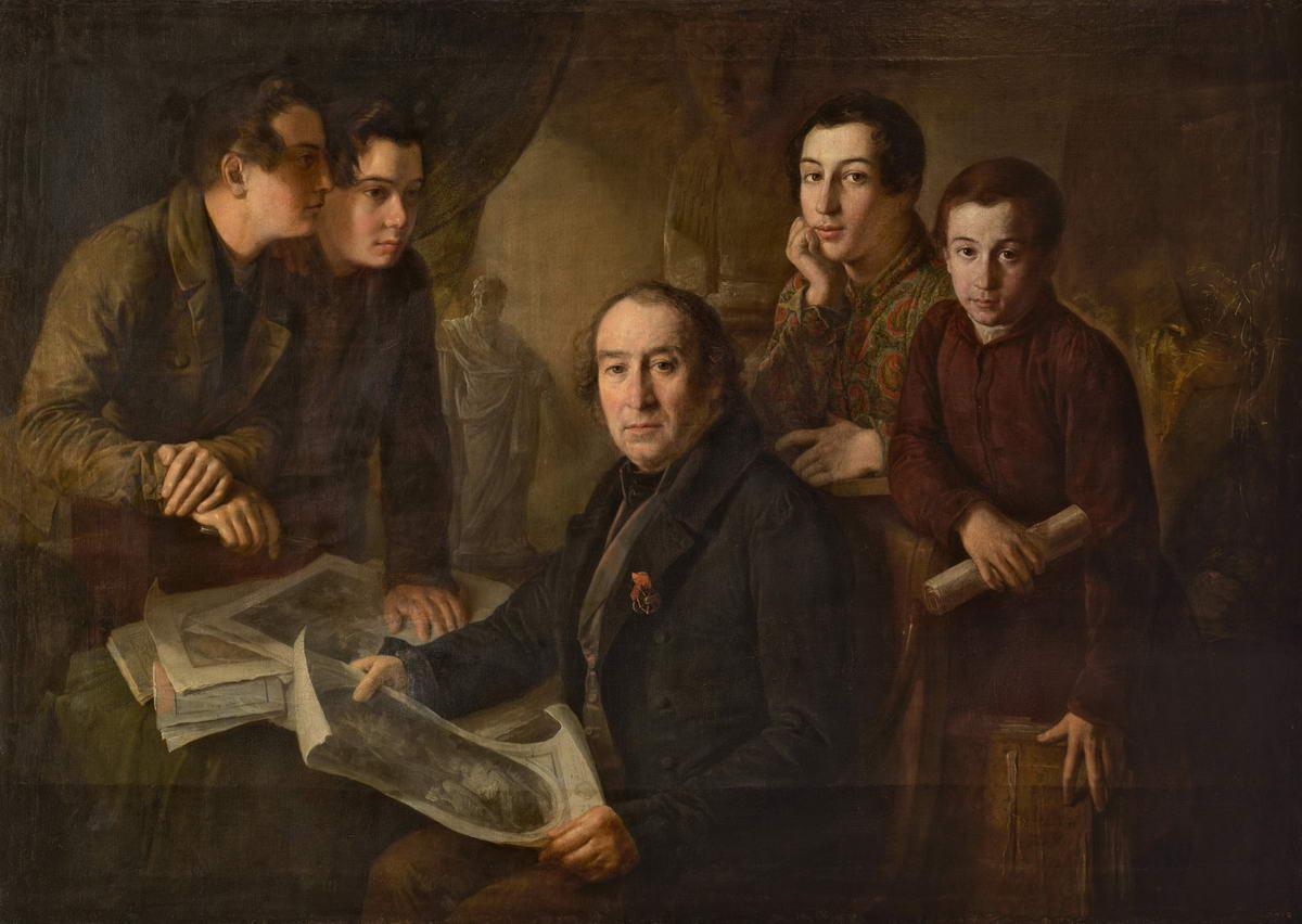 Портрет А. В. Ступина с учениками, Nikolay Alekseev Syromyansky, 1838