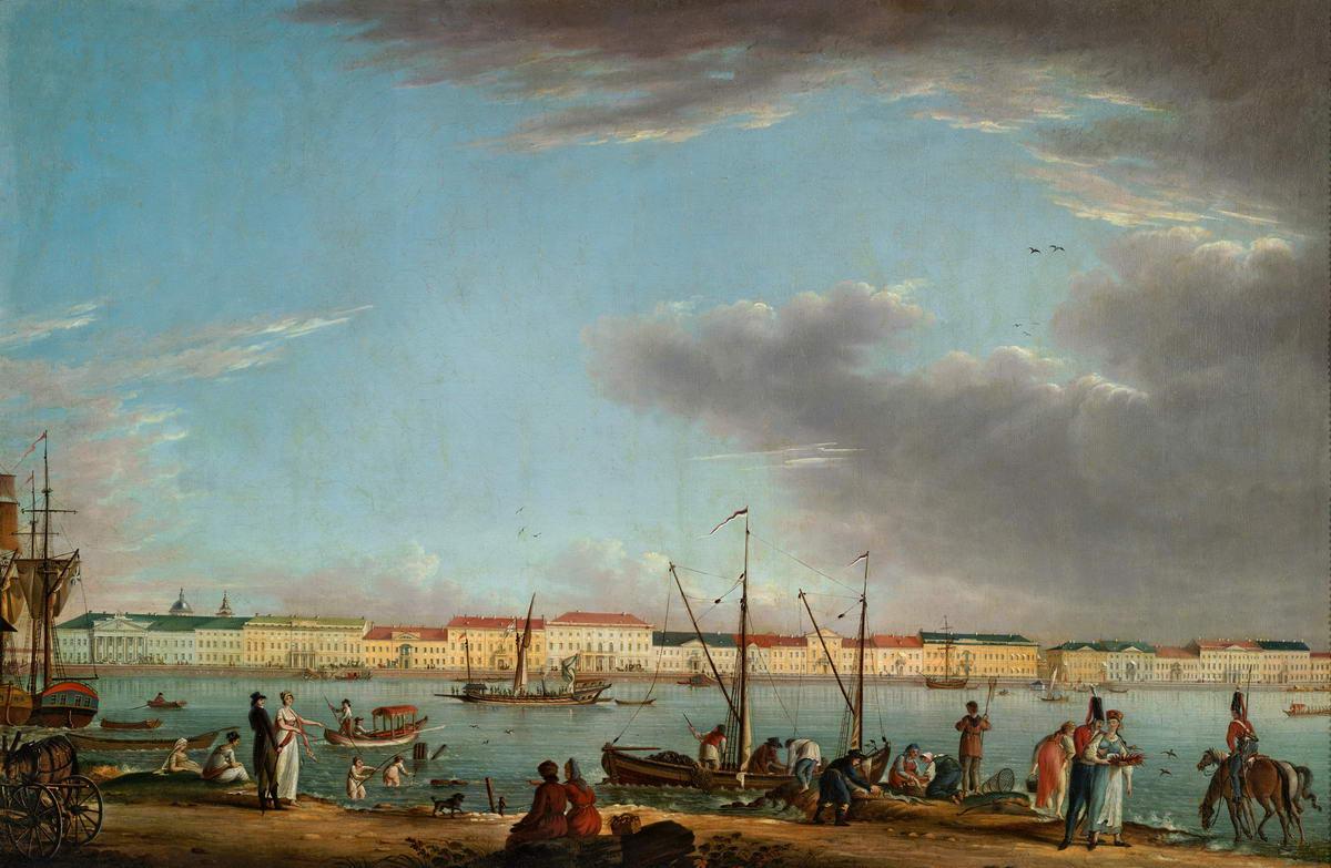 Вид на Английскую набережную с Васильевского острова, Johann Georg Mayr, 1803